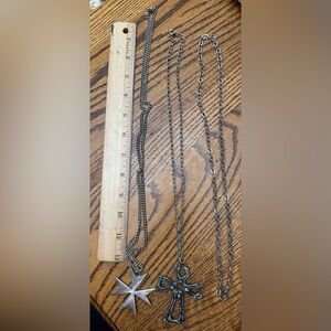 Silver Star and Cross Pendant Necklaces